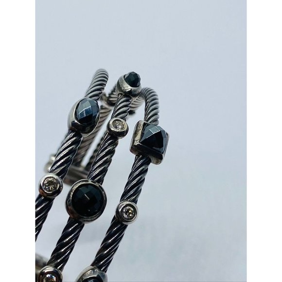David Yurman Cable Sterling Silver Black Onyx Hematite & Diamond  Confetti Cuff - Picture 11 of 14